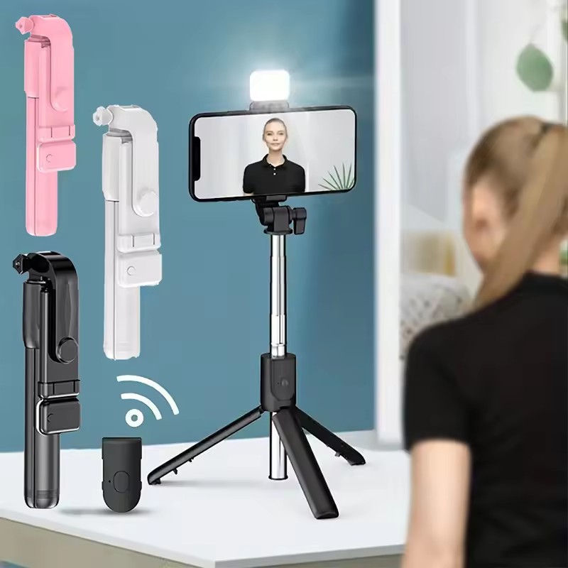 Photography Video Lighting Kit With Adjustable Tripod Stand - Kablosuz Bluetooth Selfie Çubuğu Tripod, Uzaktan